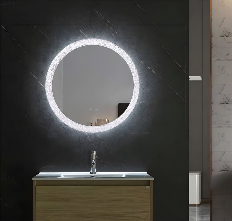 Oglindă rotundă H-2042 cu ramă acrilică, iluminare LED 3 nuanțe, anti-aburire și touch control
