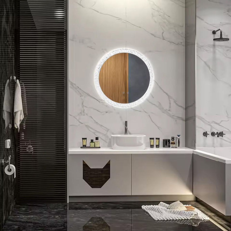 Oglindă rotundă H-2042 cu ramă acrilică, iluminare LED 3 nuanțe, anti-aburire și touch control