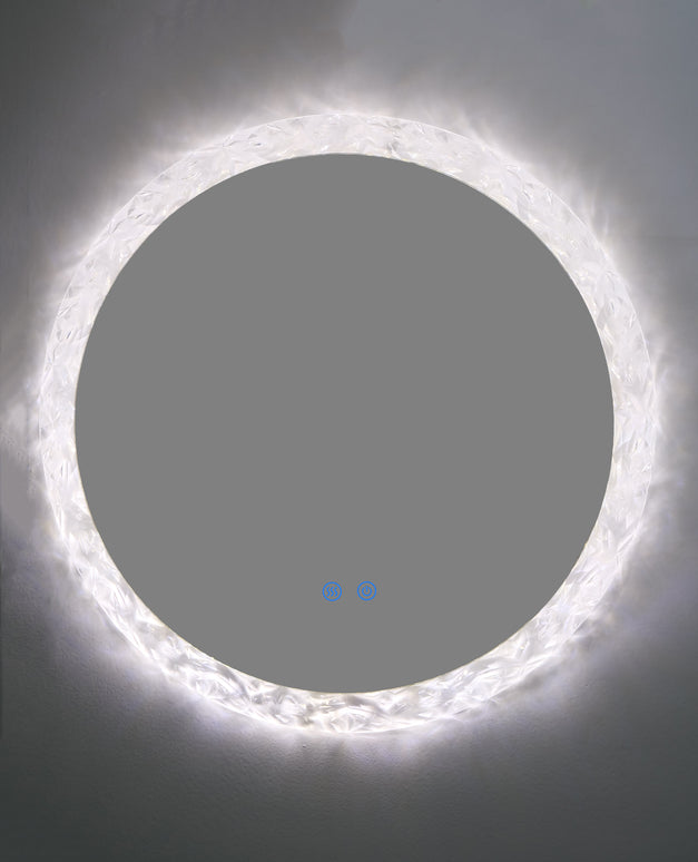 Oglindă rotundă H-2042 cu ramă acrilică, iluminare LED 3 nuanțe, anti-aburire și touch control
