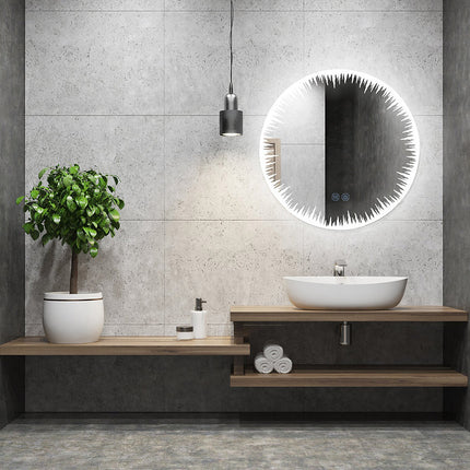 Oglindă rotundă LED H-2086 cu design artistic, 3 nuanțe de lumină, anti-aburire și touch control