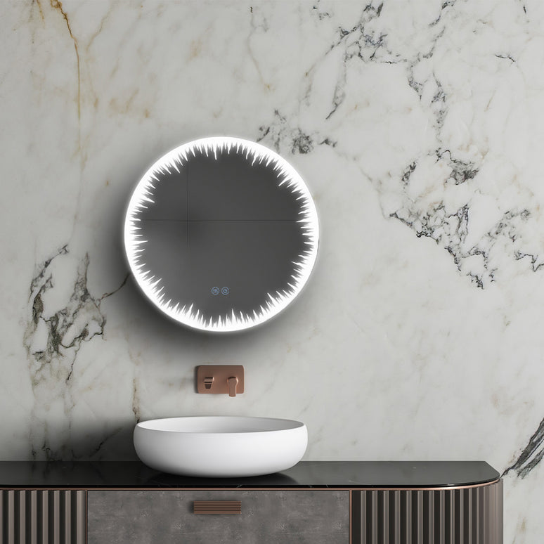 Oglindă rotundă LED H-2086 cu design artistic, 3 nuanțe de lumină, anti-aburire și touch control