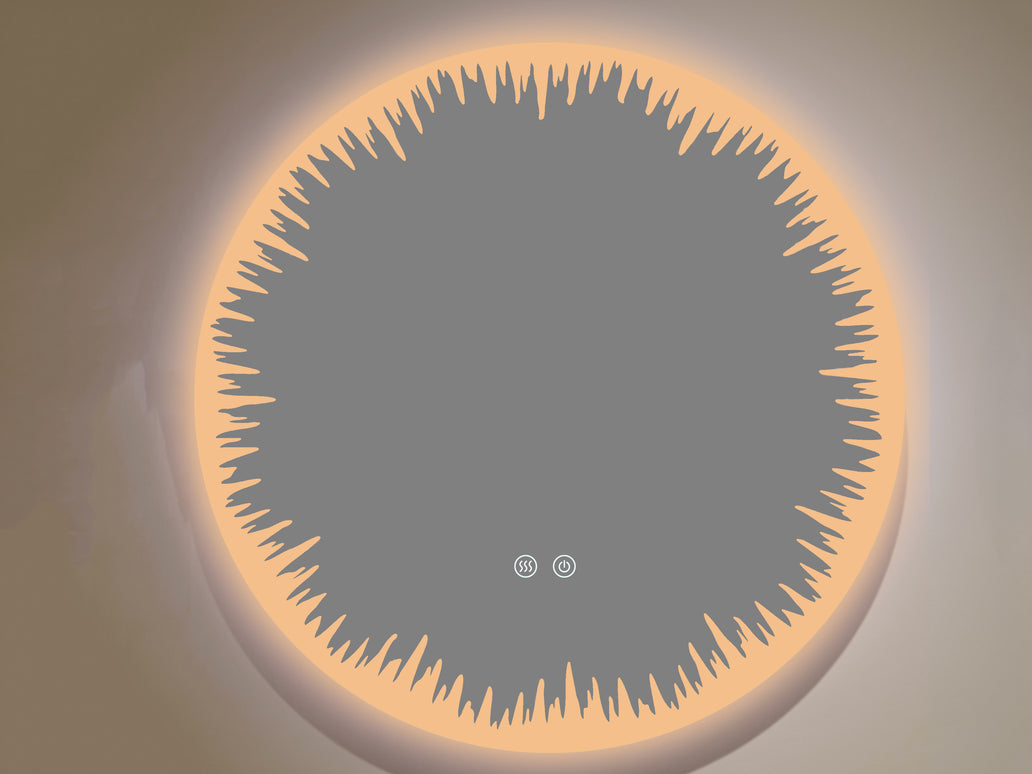 Oglindă rotundă LED H-2086 cu design artistic, 3 nuanțe de lumină, anti-aburire și touch control