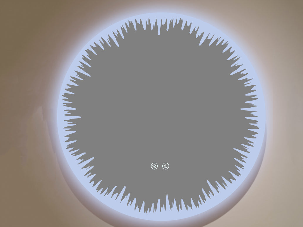 Oglindă rotundă LED H-2086 cu design artistic, 3 nuanțe de lumină, anti-aburire și touch control