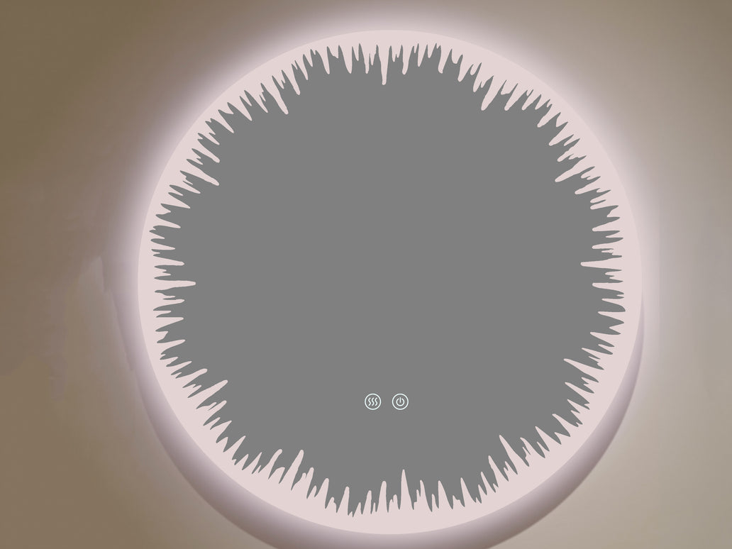Oglindă rotundă LED H-2086 cu design artistic, 3 nuanțe de lumină, anti-aburire și touch control
