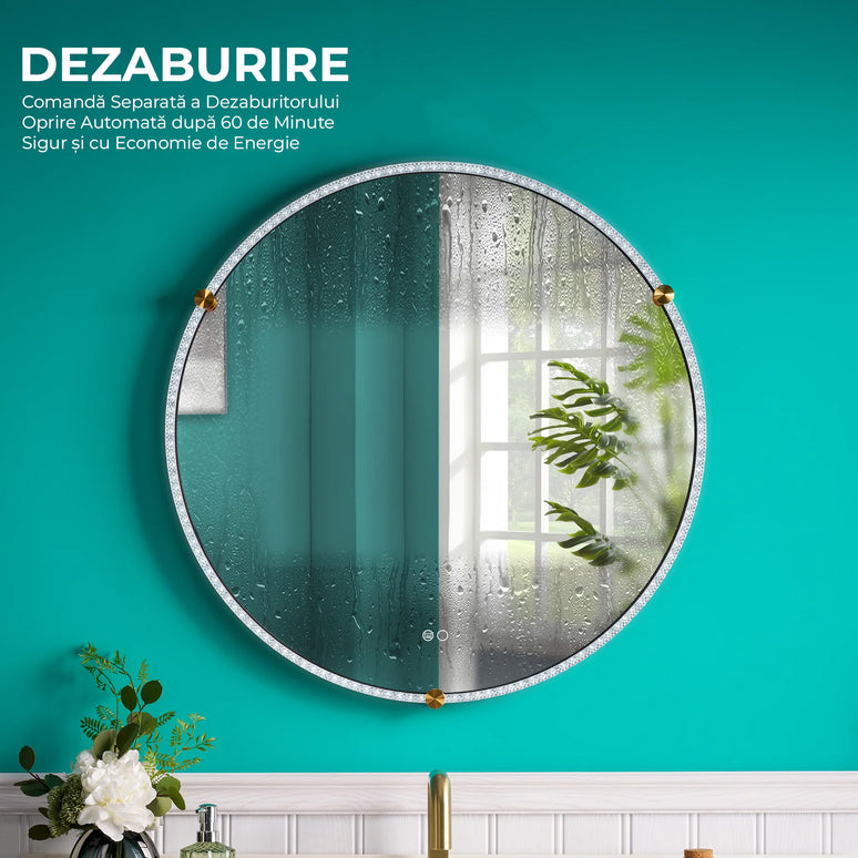 Oglindă baie rotundă H 2087 cu LED, anti-aburire și ramă acril-metal