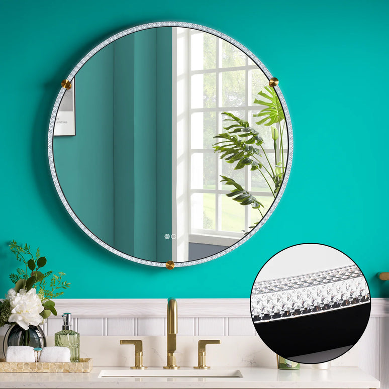 Oglindă baie rotundă H 2087 cu LED, anti-aburire și ramă acril-metal