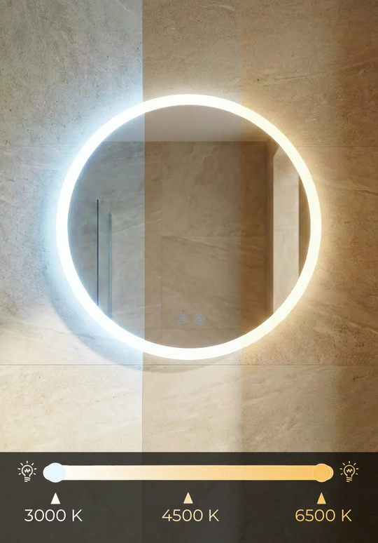 Oglindă baie LED ⌀50 cm rotundă, 3 nuanțe de lumină, dezaburire și touch control J-2112