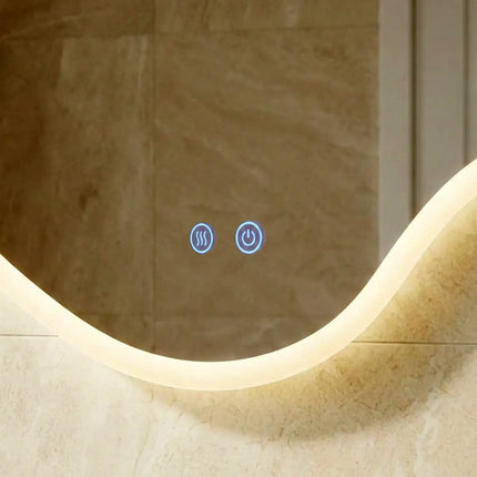 Oglindă baie LED 80x80 cm cu formă neregulată, 3 nuanțe de lumină, anti-aburire și touch control J-3018