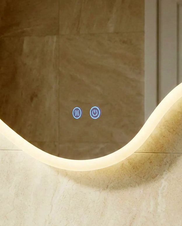 Oglindă baie LED 80x80 cm cu formă neregulată, 3 nuanțe de lumină, anti-aburire și touch control J-3018