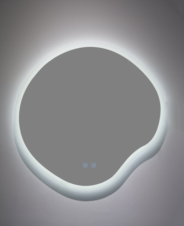 Oglindă baie LED H-3018, forma neregulată, 3 nuanțe de lumină, anti-aburire, touch control