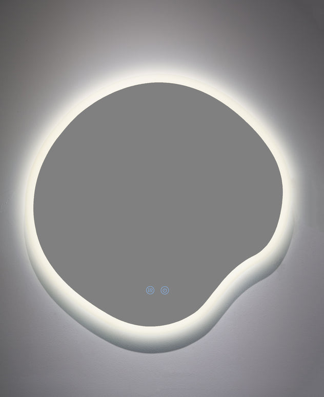 Oglindă baie LED H-3018, forma neregulată, 3 nuanțe de lumină, anti-aburire, touch control