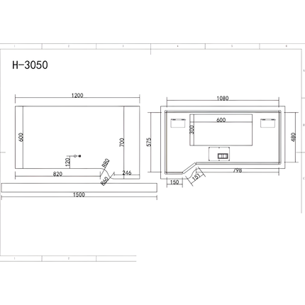Oglindă baie LED H-3050 cu raft multifuncțional, 3 nuanțe de lumină, anti-aburire și comutator tactil