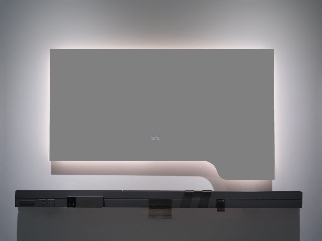 Oglindă baie LED H-3050 cu raft multifuncțional, 3 nuanțe de lumină, anti-aburire și comutator tactil
