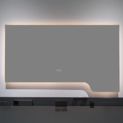 Oglindă baie LED H-3050 cu raft multifuncțional, 3 nuanțe de lumină, anti-aburire și comutator tactil
