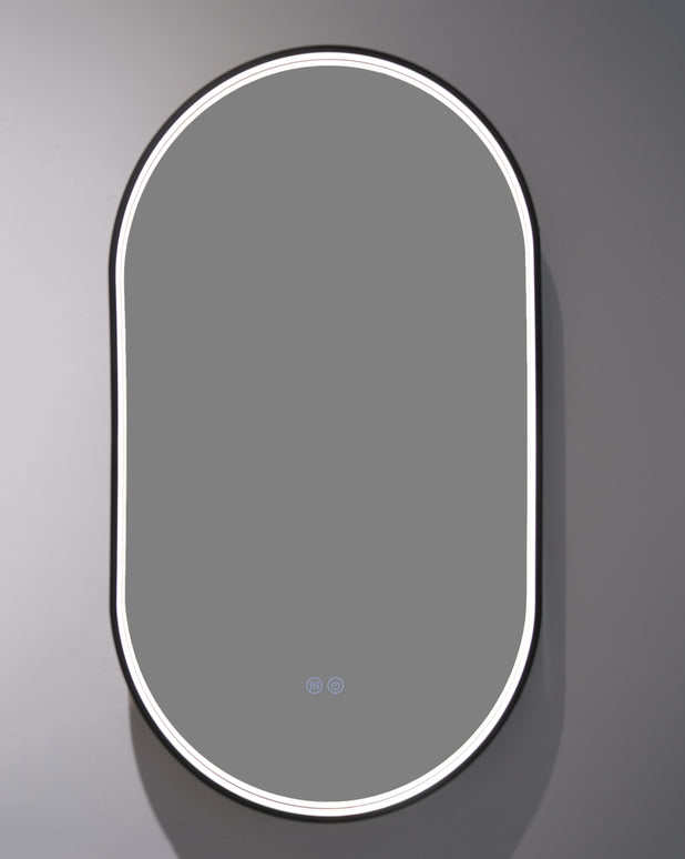 Oglindă LED H-3055 Negru cu bandă COB | 3 nuanțe de lumină & anti-aburire