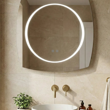 Oglindă baie LED 80x80 cm pătrată cu colțuri rotunjite, 3 nuanțe de lumină, dezaburire și touch control J-3075