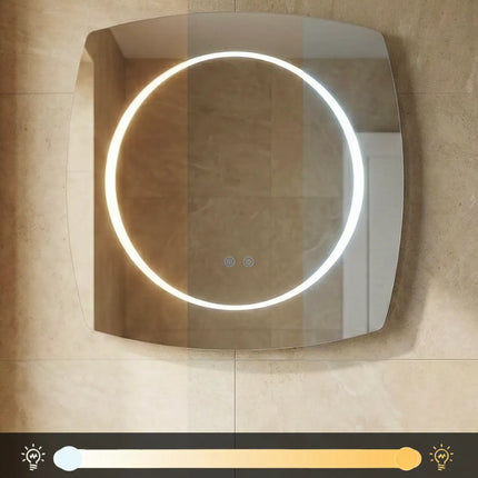 Oglindă baie LED 80x80 cm pătrată cu colțuri rotunjite, 3 nuanțe de lumină, dezaburire și touch control J-3075