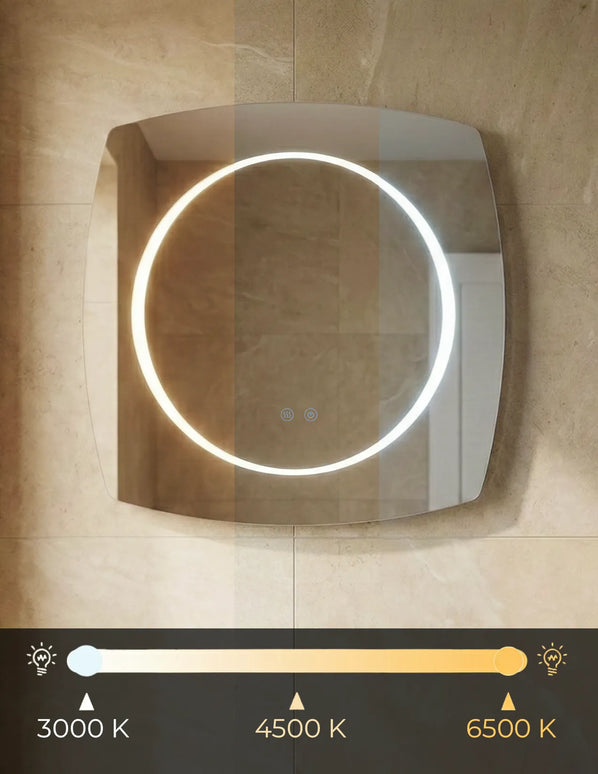 Oglindă baie LED 80x80 cm pătrată cu colțuri rotunjite, 3 nuanțe de lumină, dezaburire și touch control J-3075