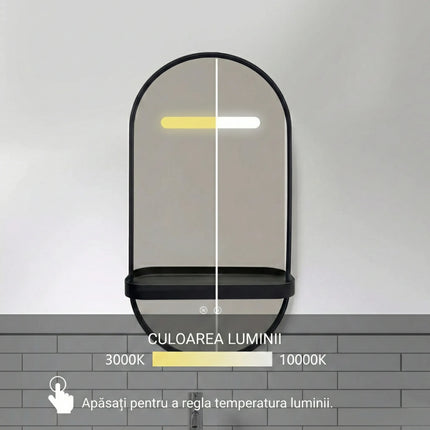 Oglindă baie LED 80x40 cm ovală, 3 nuanțe de lumină, dezaburire și touch control J-3086