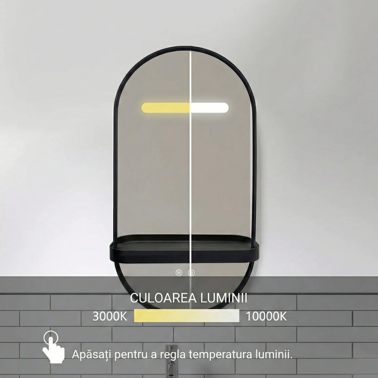 Oglindă baie LED 80x40 cm ovală, 3 nuanțe de lumină, anti-aburire și touch control J-3086