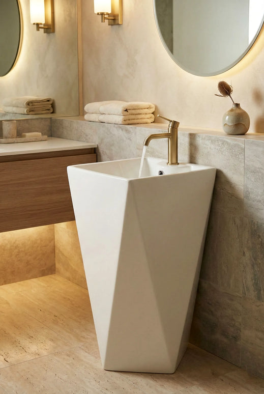 Lavoar freestanding ceramic H13 – alb lucios, formă piramidală