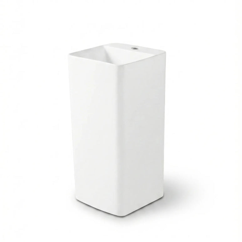 Lavoar freestanding ceramic H15 – alb lucios, formă pătrată cu linii verticale