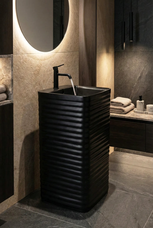 Lavoar freestanding ceramic H15L-CBK-M– negru mat, exterior striat