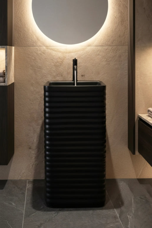 Lavoar freestanding ceramic H15L-CBK-M– negru mat, exterior striat