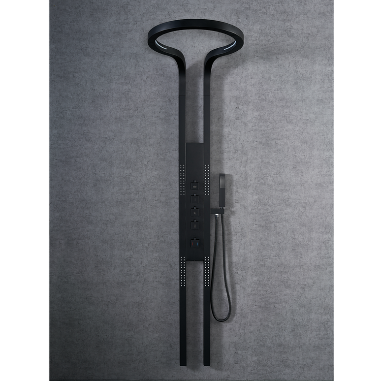 Panel de Duș Black Round – Design Modern cu Duș Tip Cascadă și Funcții Multiple