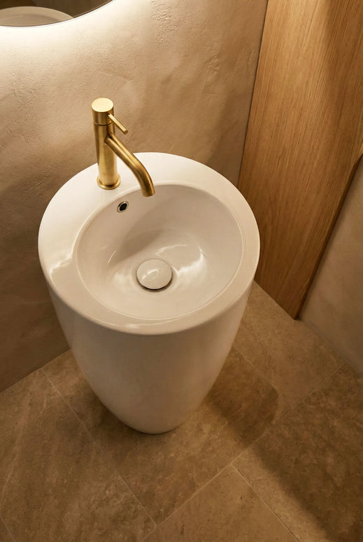 Lavoar freestanding ceramic H20 – alb lucios, formă conică