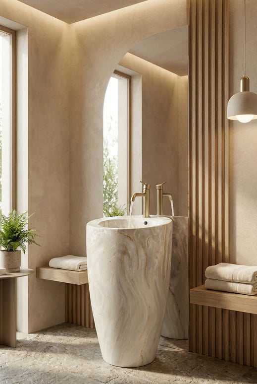 Lavoar freestanding ceramic H20 Marble – alb mat marmorat