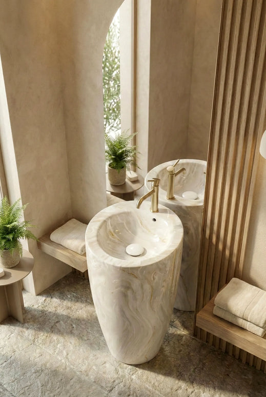 Lavoar freestanding ceramic H20 Marble – alb mat marmorat