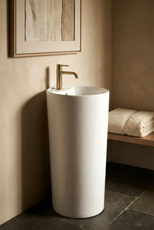 Lavoar freestanding ceramic H22 – alb lucios, formă rotundă elegantă
