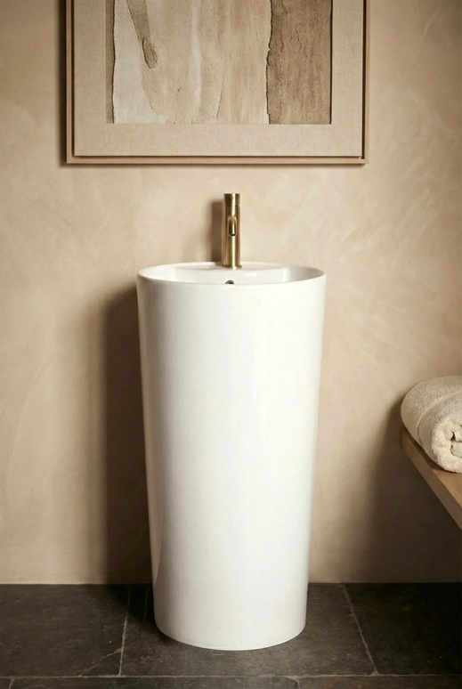 Lavoar freestanding ceramic H22 – alb lucios, formă rotundă elegantă