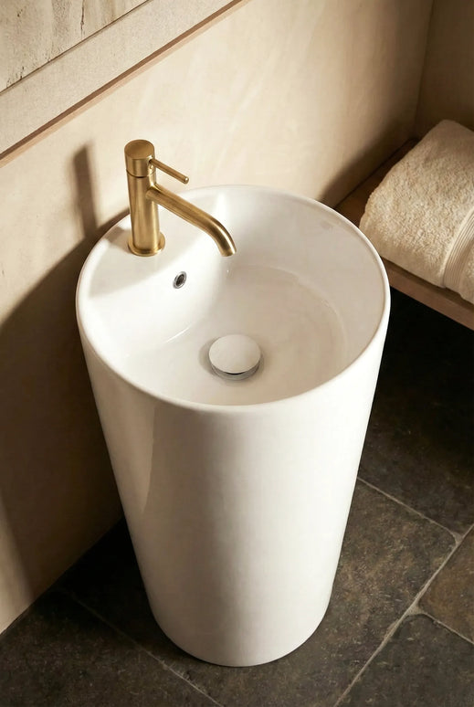 Lavoar freestanding ceramic H22 – alb lucios, formă rotundă elegantă