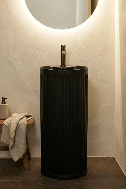 Lavoar freestanding ceramic H25-CBK-M – negru mat, exterior striat