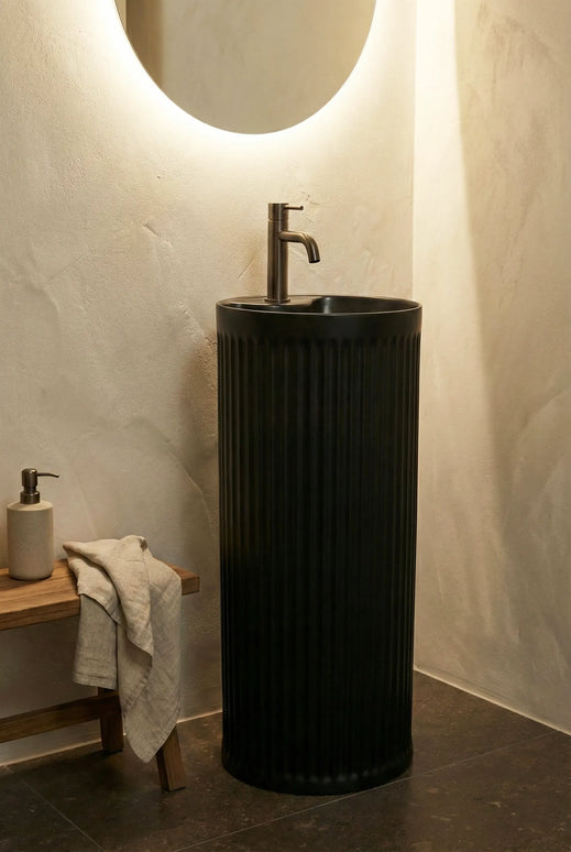 Lavoar freestanding ceramic H25-CBK-M – negru mat, exterior striat