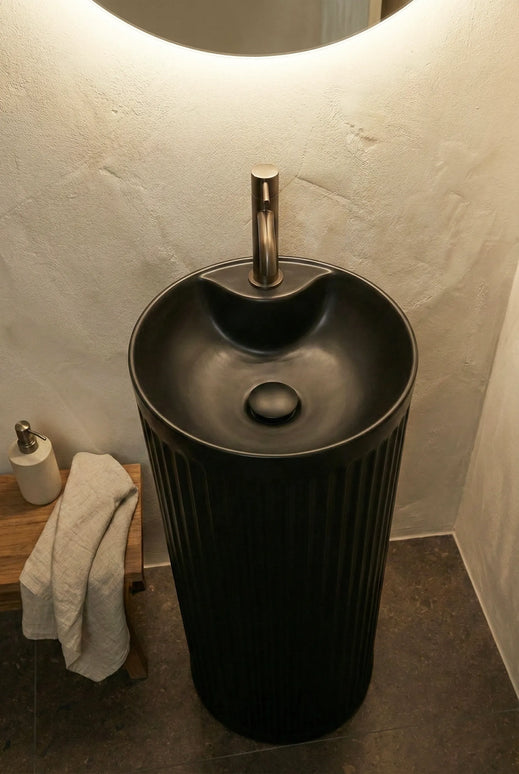 Lavoar freestanding ceramic H25-CBK-M – negru mat, exterior striat