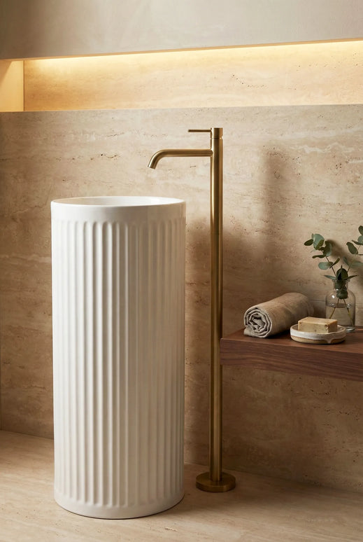 Lavoar freestanding ceramic H25B – alb lucios, design canelat vertical