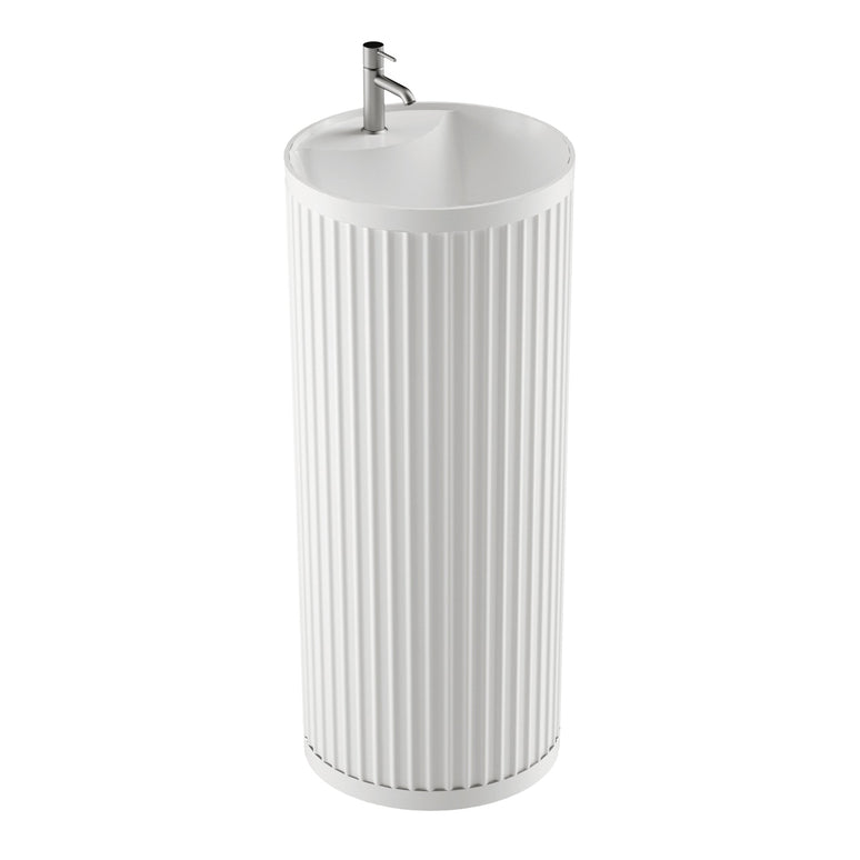 Lavoar freestanding ceramic H25 – alb lucios, design canelat vertical