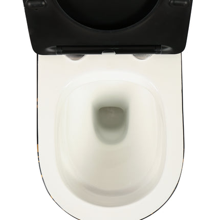 Vas WC Suspendat Rimless Negru Mat Marmurat cu Detalii Aurii