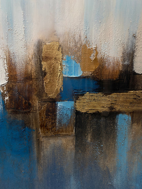 Tablou abstract albastru cu accente aurii – 80×120 cm | Olivy