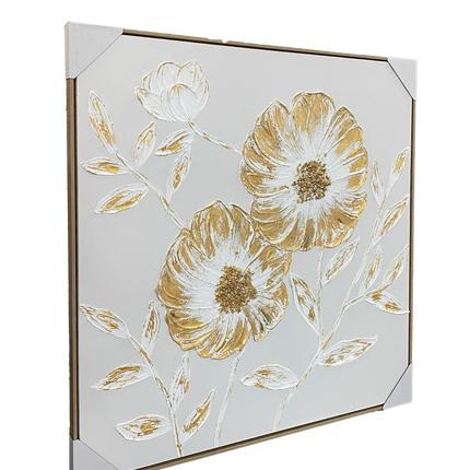 Tablou floral cu accente aurii și relief 3D – 100×100 cm | Olivy