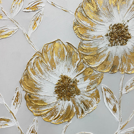 Tablou floral cu accente aurii și relief 3D – 100×100 cm | Olivy