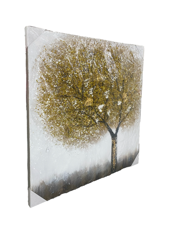 Tablou cu copac auriu în relief – 100×100 cm | Olivy