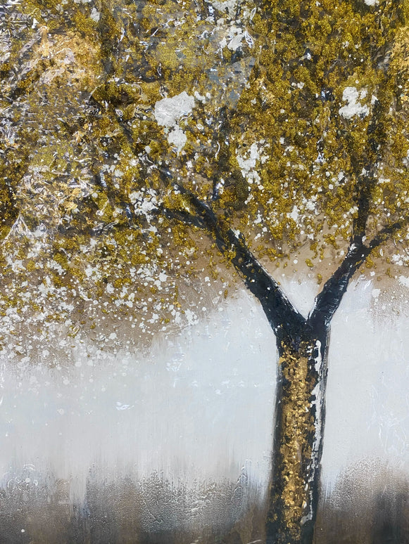 Tablou cu copac auriu în relief – 100×100 cm | Olivy