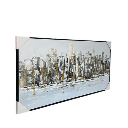 Tablou panoramic oraș auriu în relief – 70×140 cm | Olivy