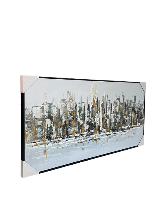 Tablou panoramic oraș auriu în relief – 70×140 cm | Olivy