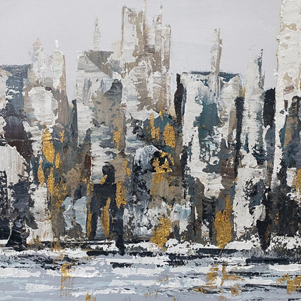 Tablou panoramic oraș auriu în relief – 70×140 cm | Olivy