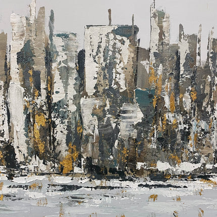 Tablou panoramic oraș auriu în relief – 70×140 cm | Olivy